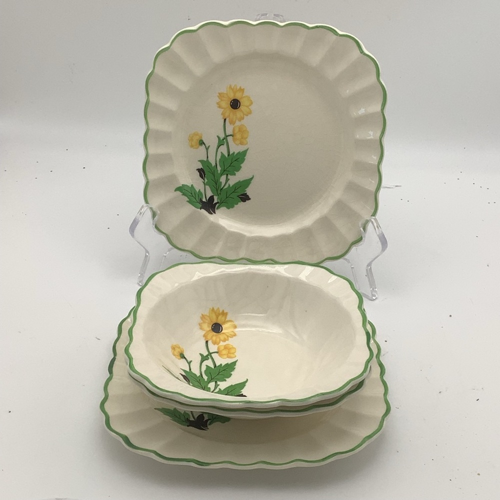 Two Sets of Vintage Sebring Ivory Porcelain Dessert Bowls and Plates
